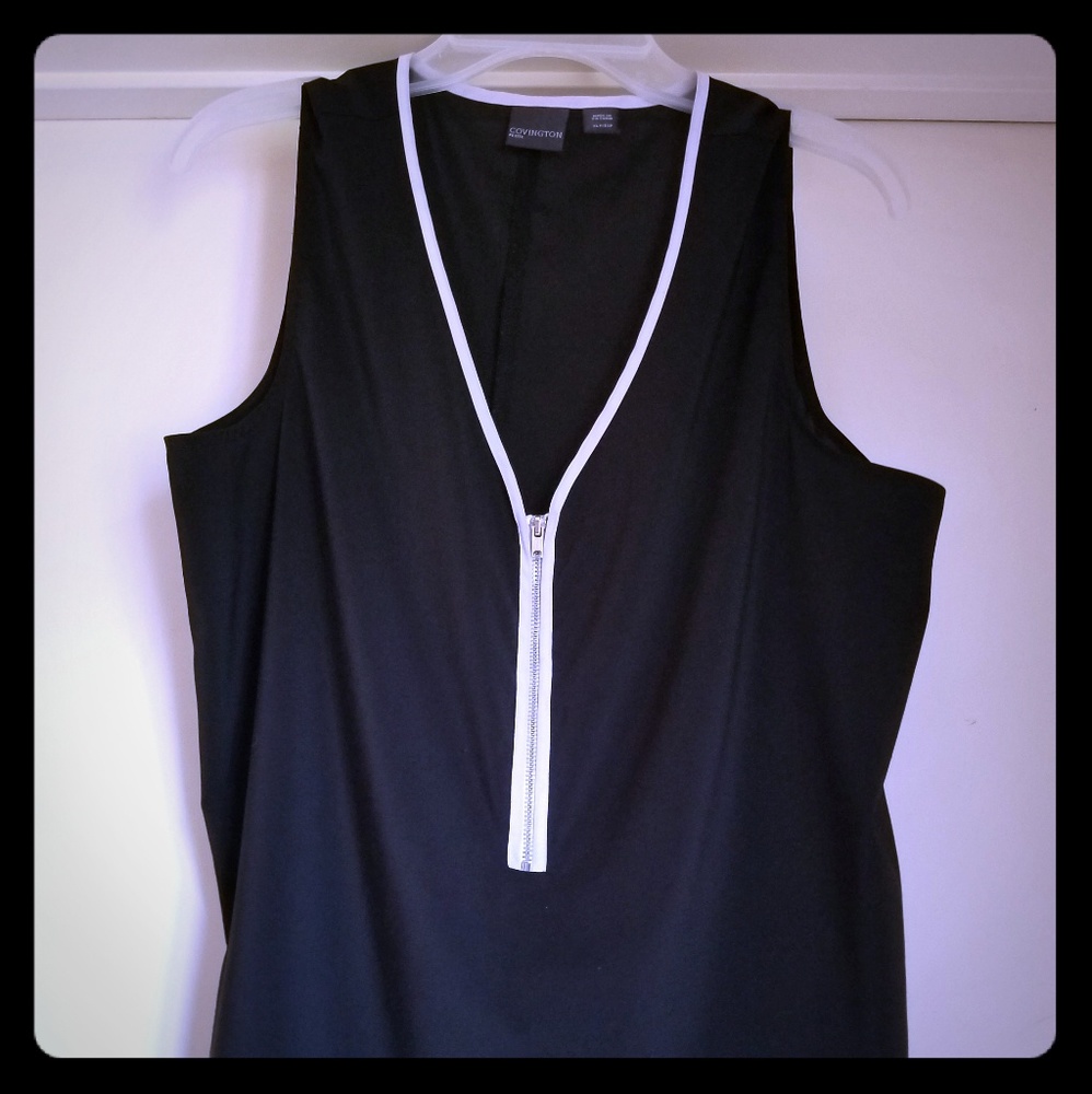 Covington Petite half zipper Black sheer blouse